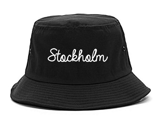 Stockholm Sweden Script Chest black Bucket Hat