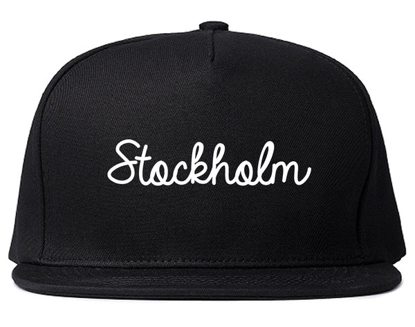 Stockholm Sweden Script Chest Black Snapback Hat