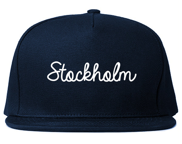 Stockholm Sweden Script Chest Blue Snapback Hat