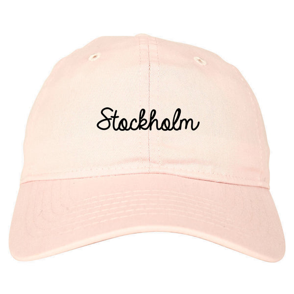 Stockholm Sweden Script Chest pink dad hat