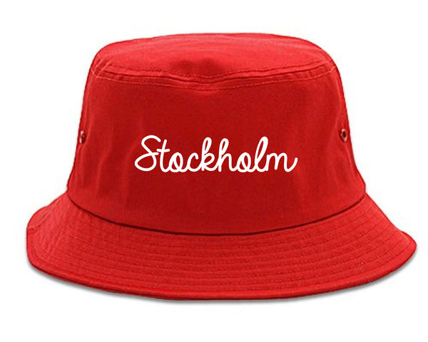 Stockholm Sweden Script Chest red Bucket Hat