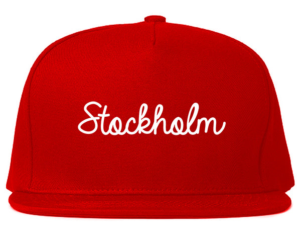 Stockholm Sweden Script Chest Red Snapback Hat