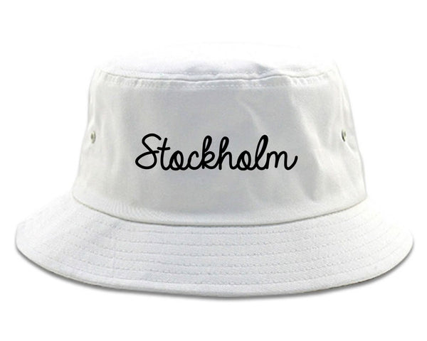 Stockholm Sweden Script Chest white Bucket Hat