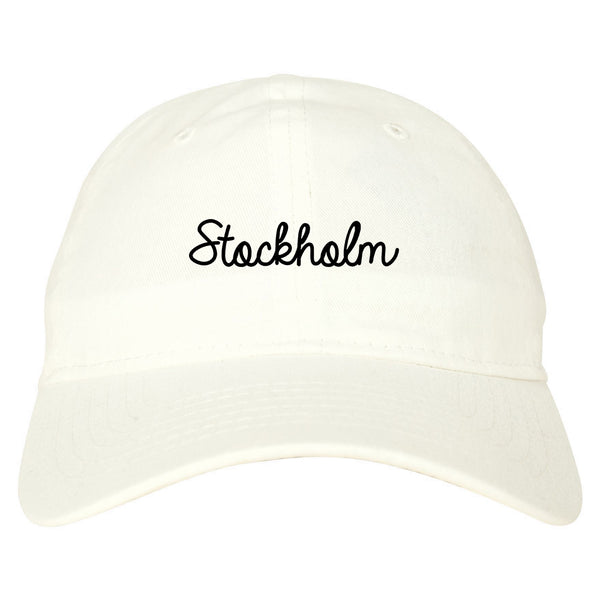 Stockholm Sweden Script Chest white dad hat