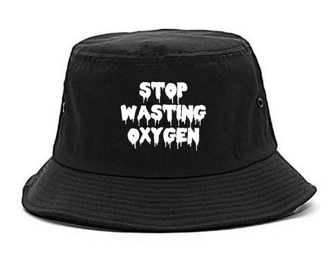 Stop Wasting Oxygen Funny Goth Bucket Hat Black