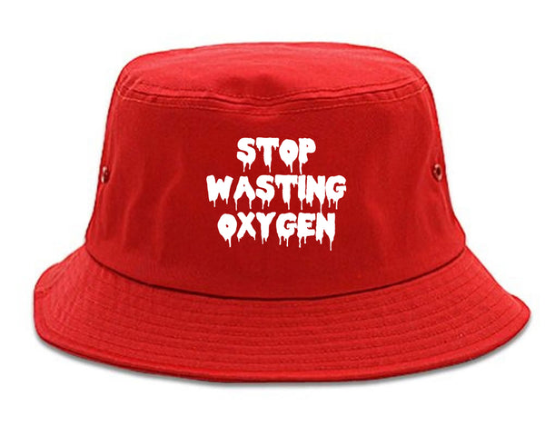 Stop Wasting Oxygen Funny Goth Bucket Hat Red