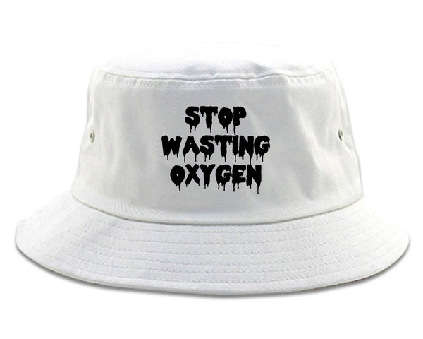 Stop Wasting Oxygen Funny Goth Bucket Hat White