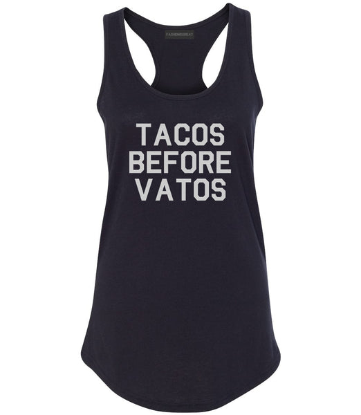 Tacos Before Vatos Funny Black Racerback Tank Top