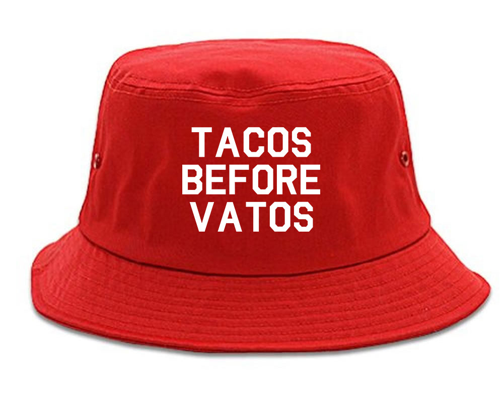 Tacos Before Vatos Funny Red Bucket Hat