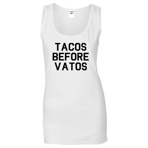 Tacos Before Vatos Funny White Tank Top