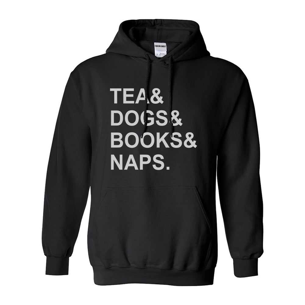 Tea Dogs Books Naps Funny Black Pullover Hoodie