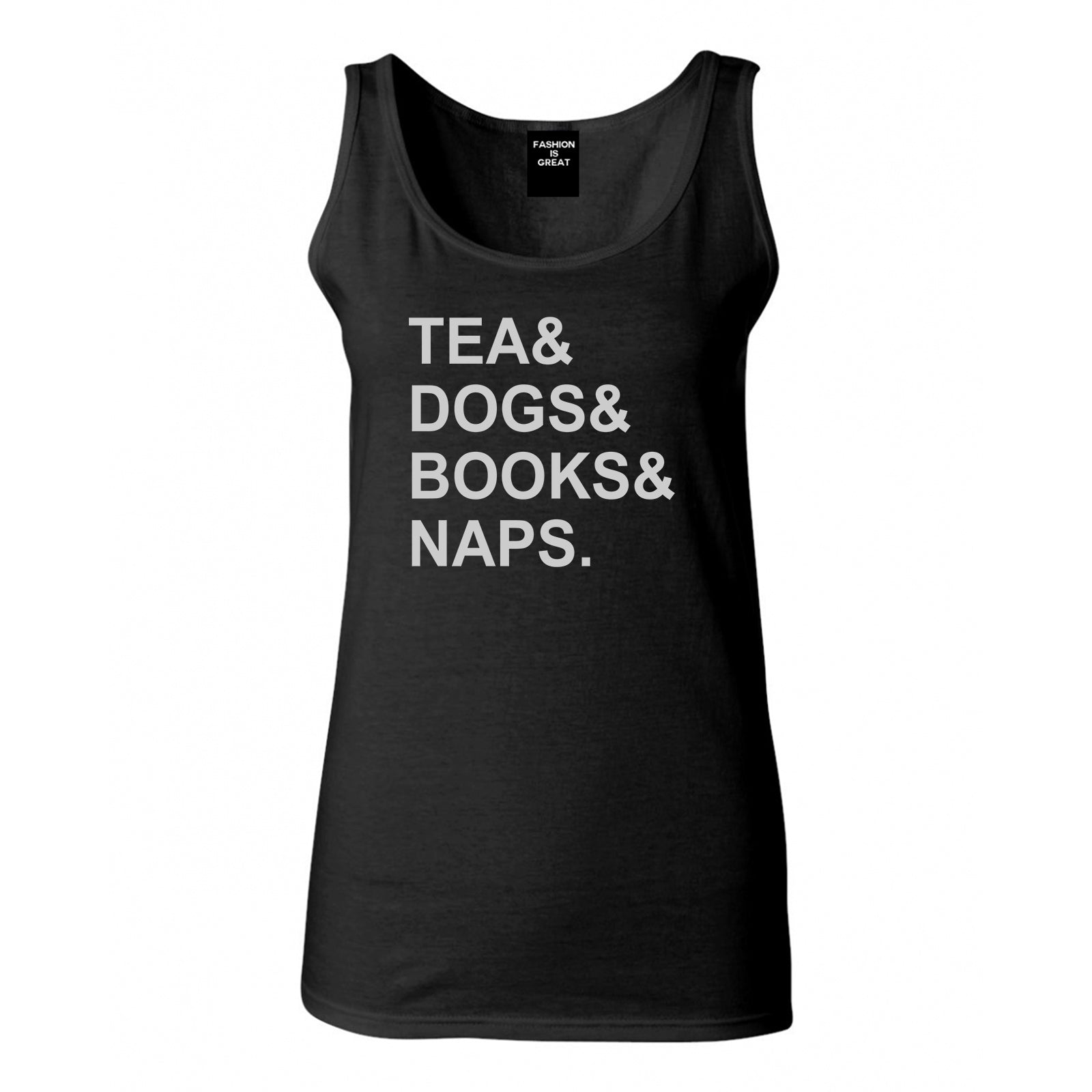 Tea Dogs Books Naps Funny Black Tank Top