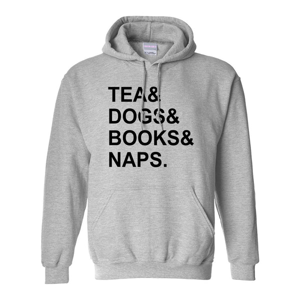 Tea Dogs Books Naps Funny Grey Pullover Hoodie
