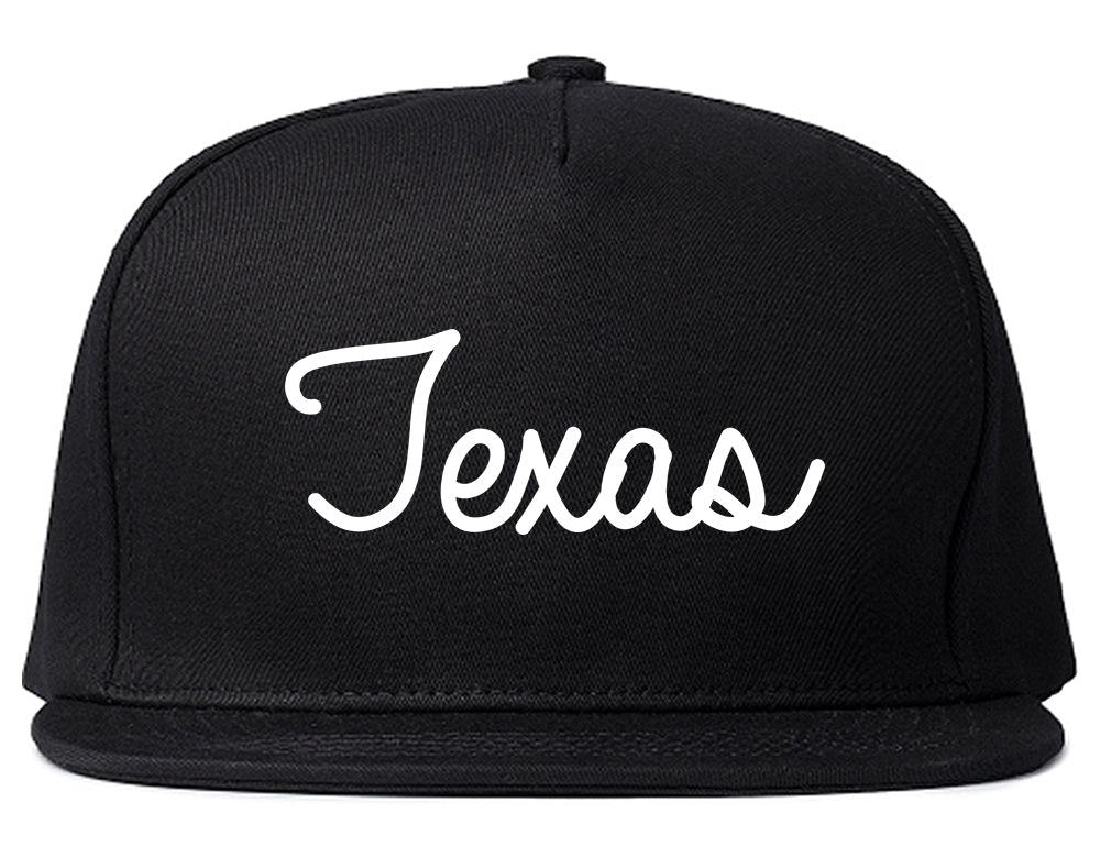 Texas TX Script Chest Black Snapback Hat