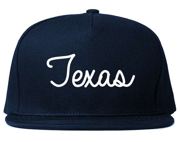 Texas TX Script Chest Blue Snapback Hat