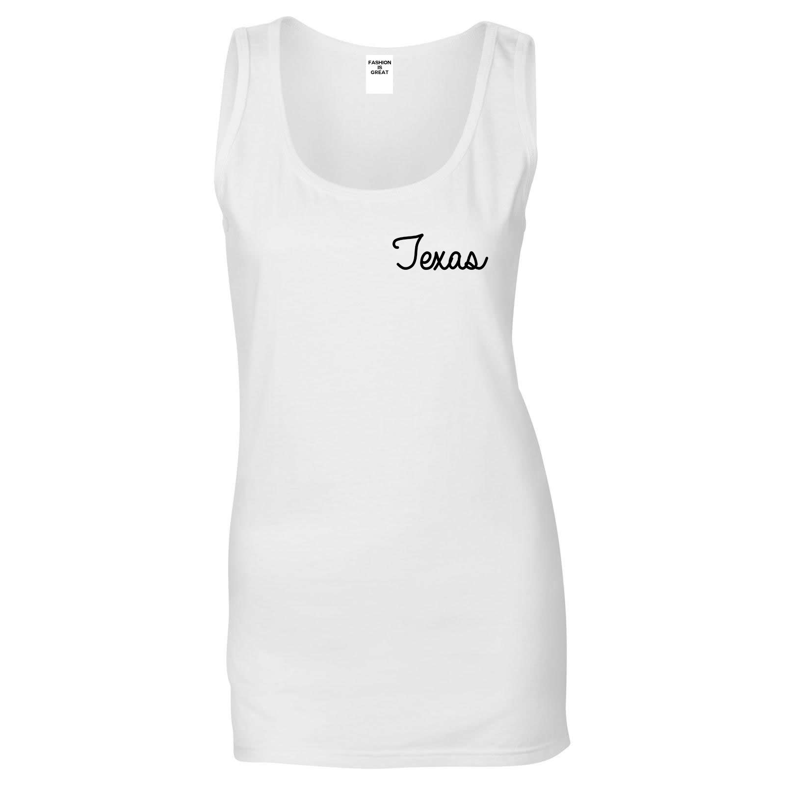 Texas TX Script Chest White Womens Tank Top