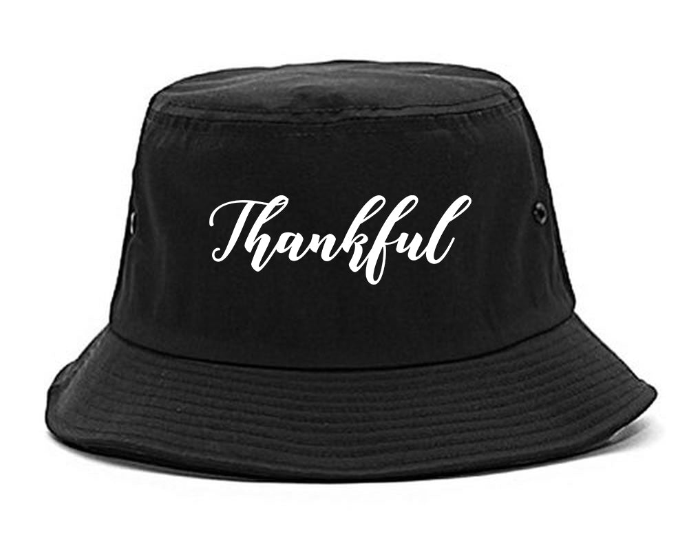 Thankful Script Thanksgiving Black Bucket Hat