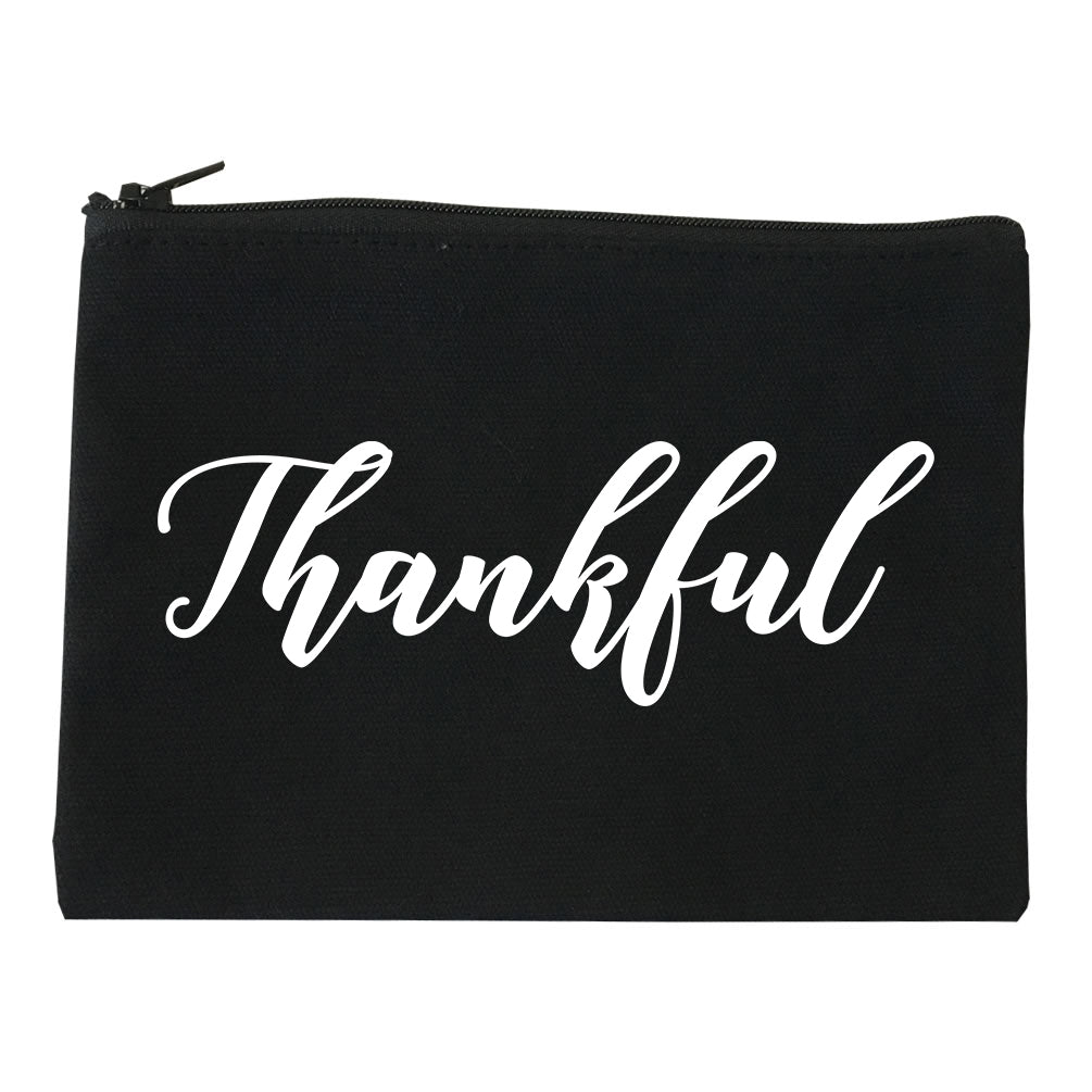 Thankful Script Thanksgiving Black Makeup Bag