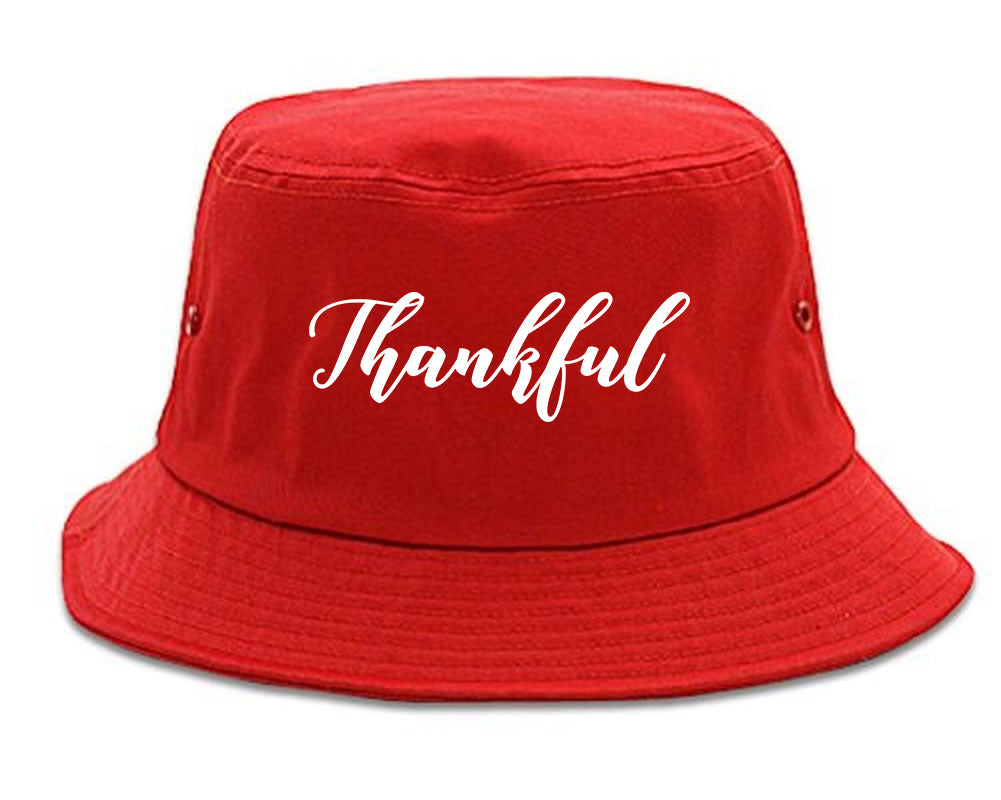 Thankful Script Thanksgiving Red Bucket Hat
