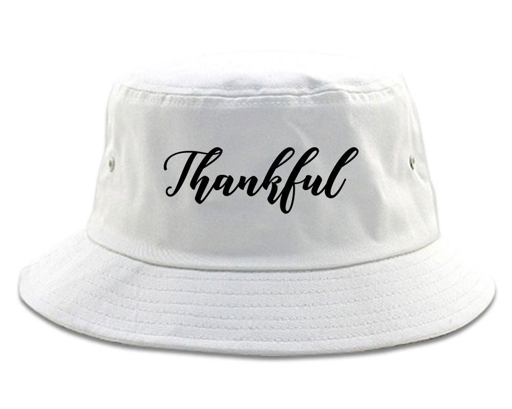 Thankful Script Thanksgiving White Bucket Hat