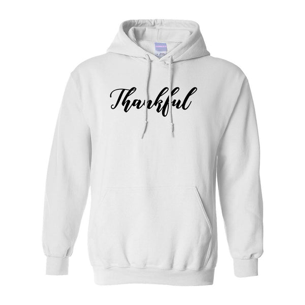 Thankful Script Thanksgiving White Pullover Hoodie