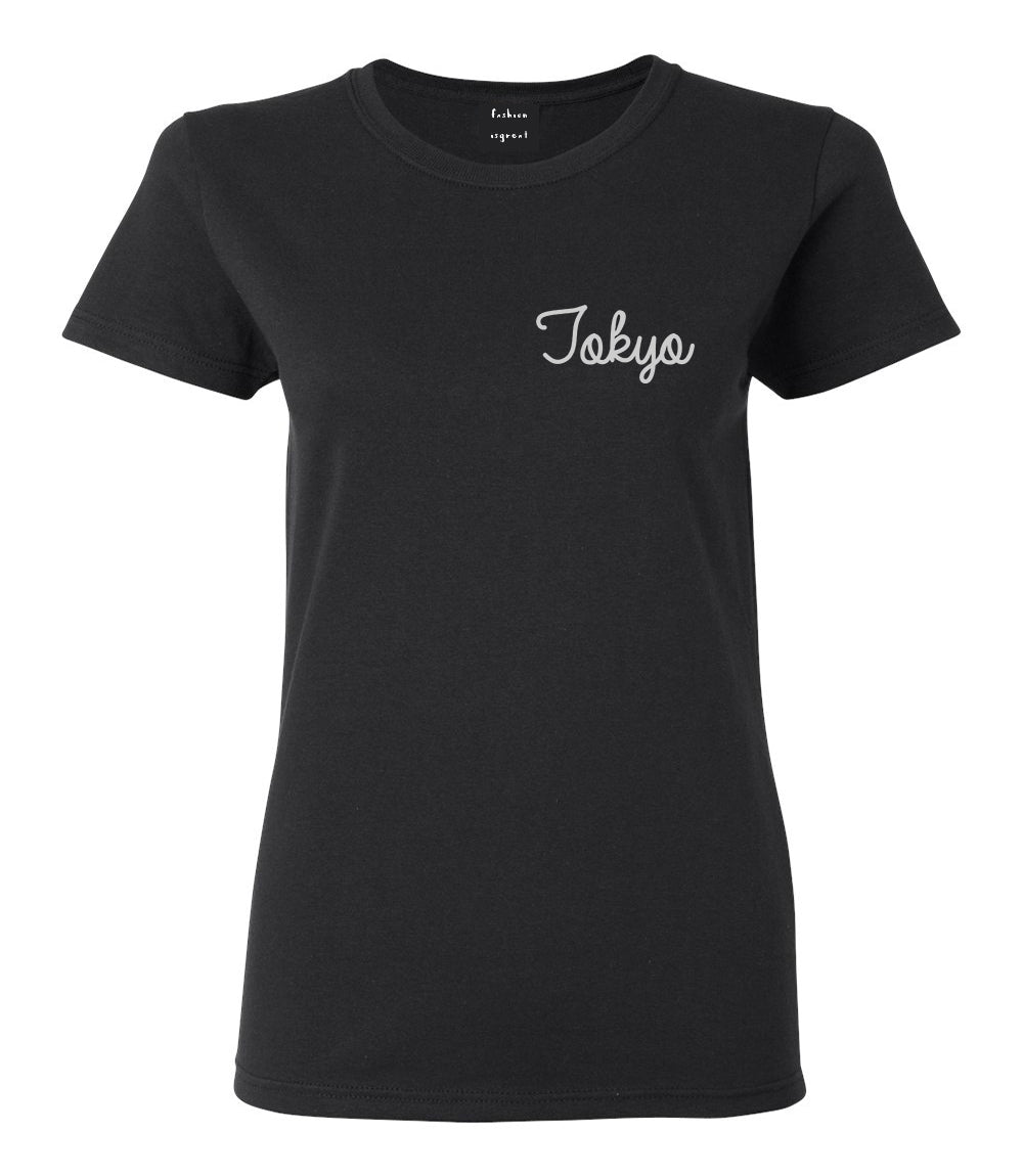 Tokyo Japan Script Chest Black Womens T-Shirt