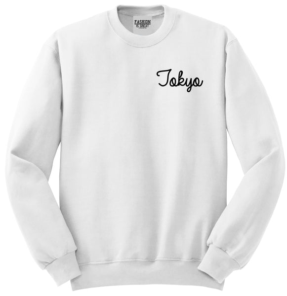 Tokyo Japan Script Chest White Womens Crewneck Sweatshirt