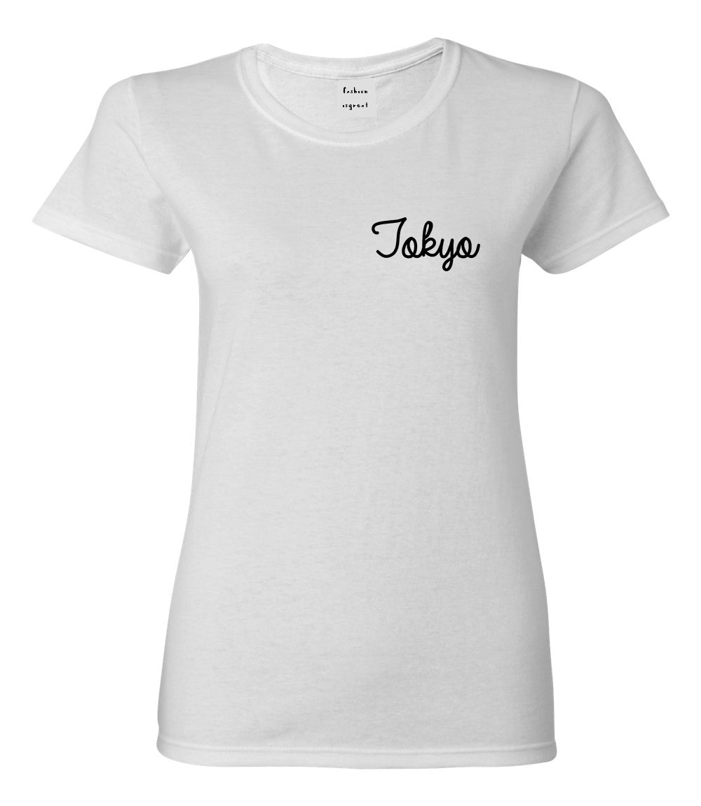 Tokyo Japan Script Chest White Womens T-Shirt