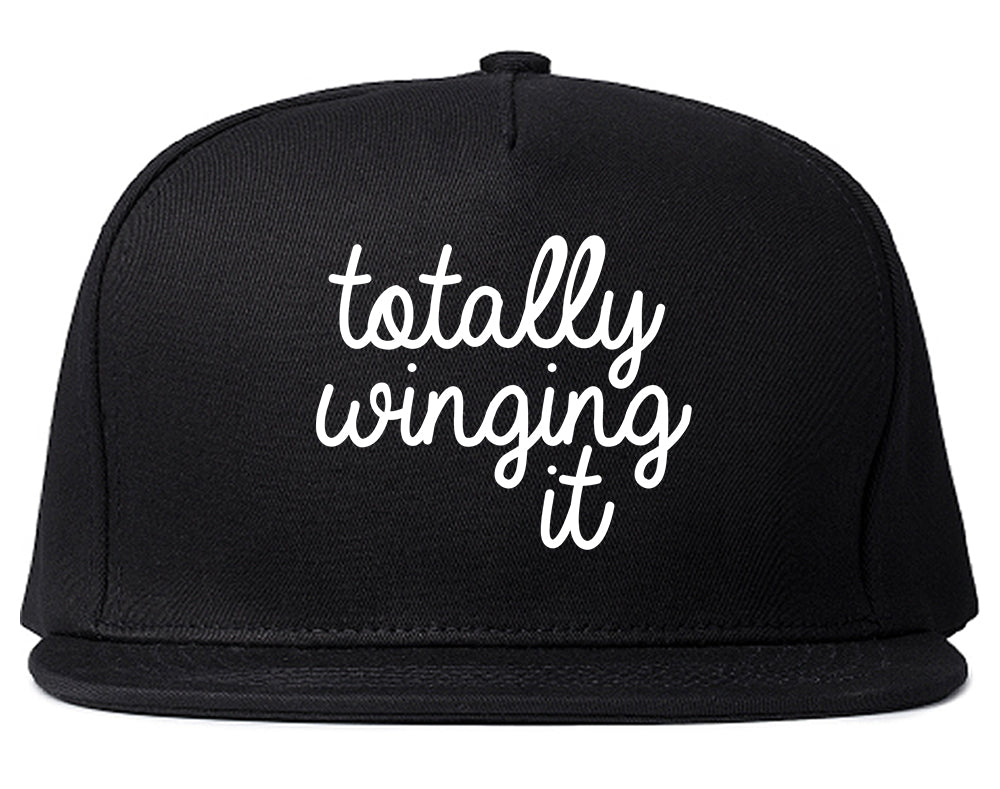 Totally Winging It Script Snapback Hat Black