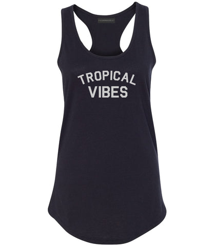 Tropical Vibes Only Black Womens Racerback Tank Top