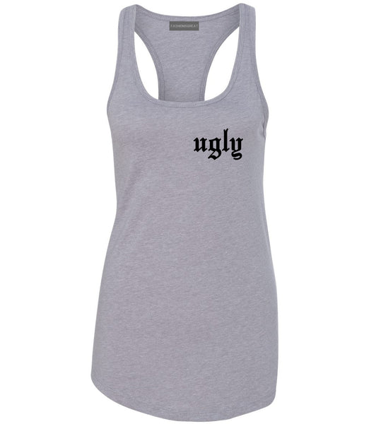 Ugly Olde English Chest Grey Womens Racerback Tank Top