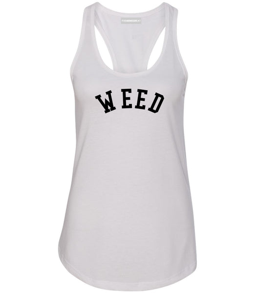 WEED Curved College Weed Womens Racerback Tank Top White
