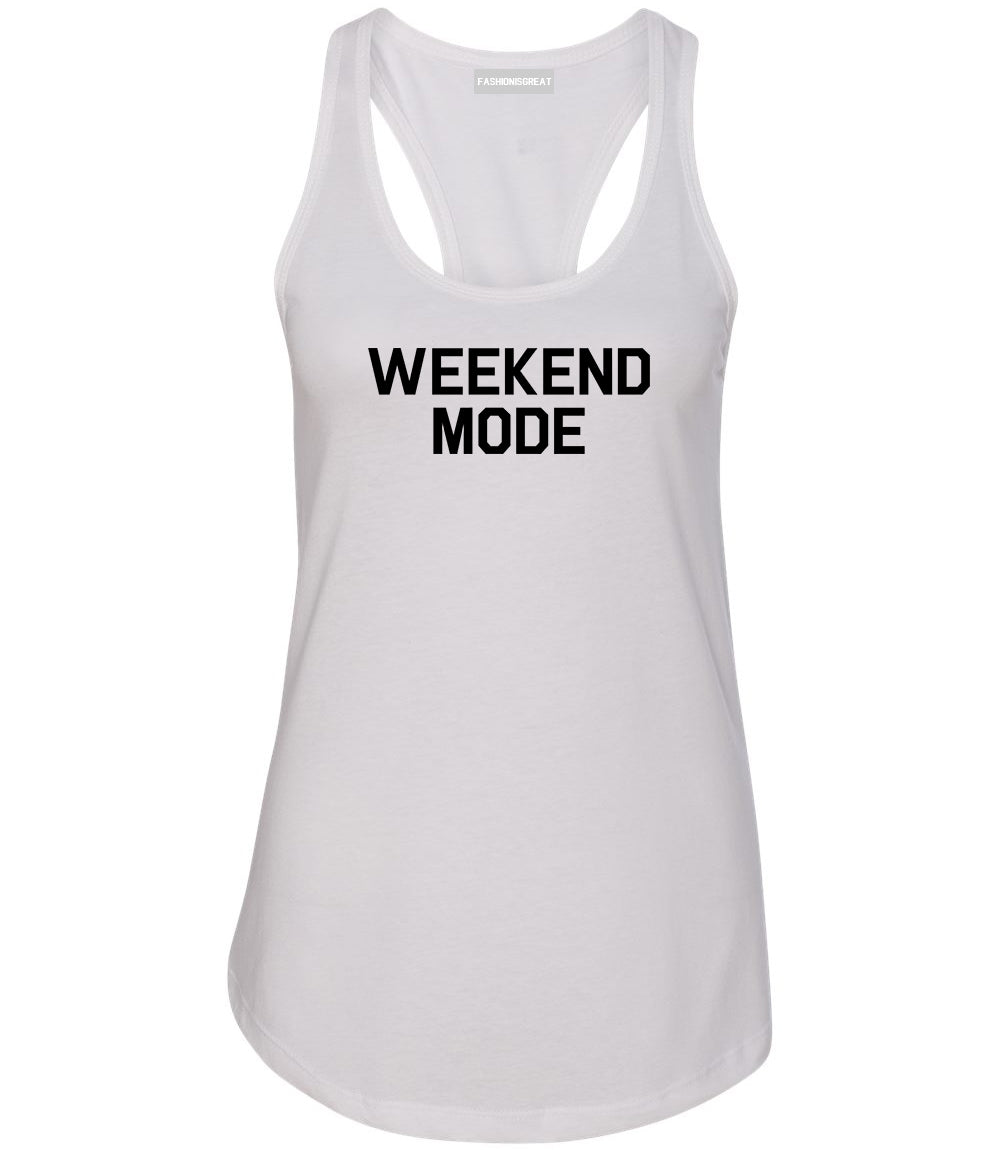 Weekend Mode Vacay White Racerback Tank Top