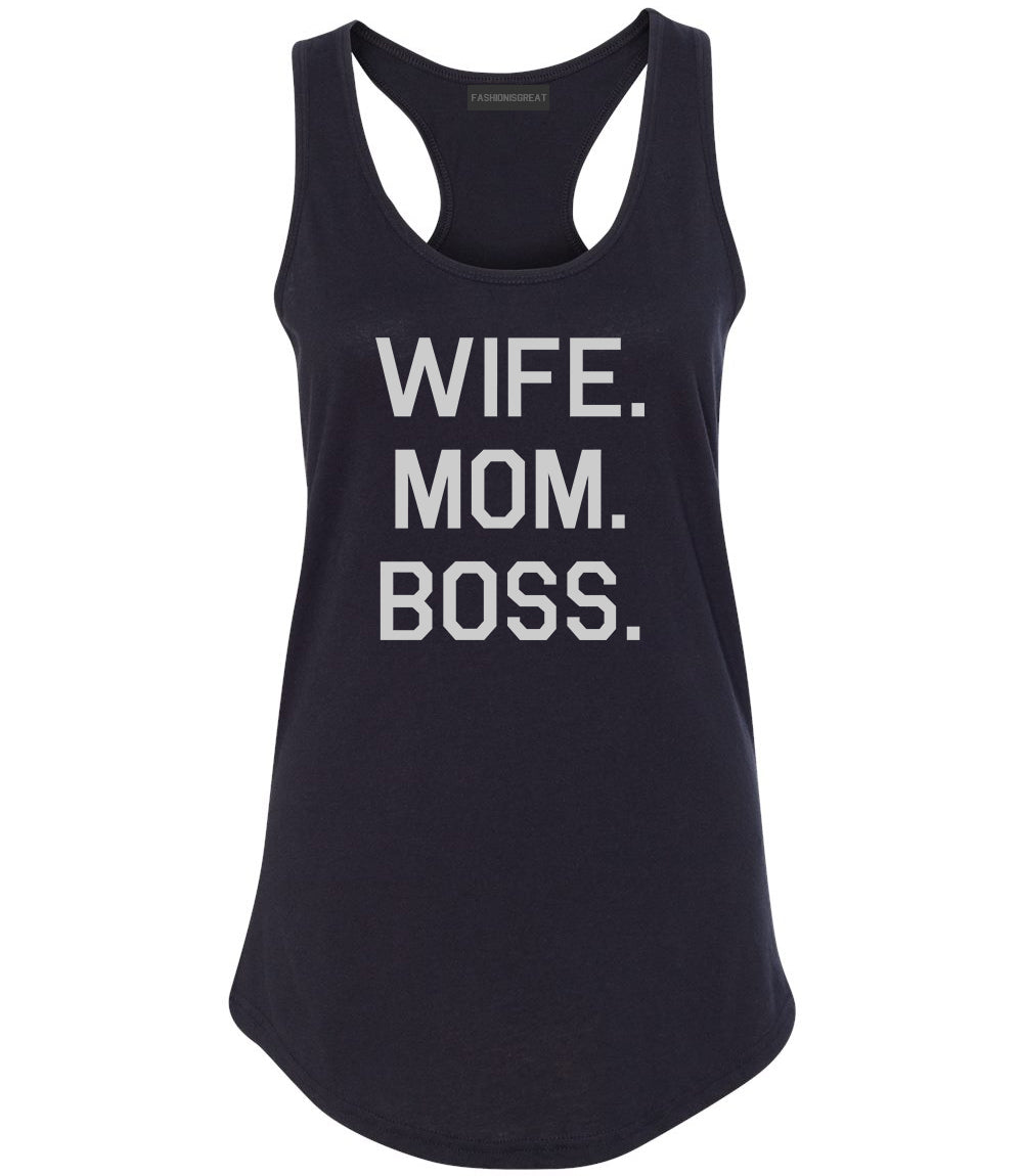 Wife Mom Boss Black Womens Racerback Tank Top