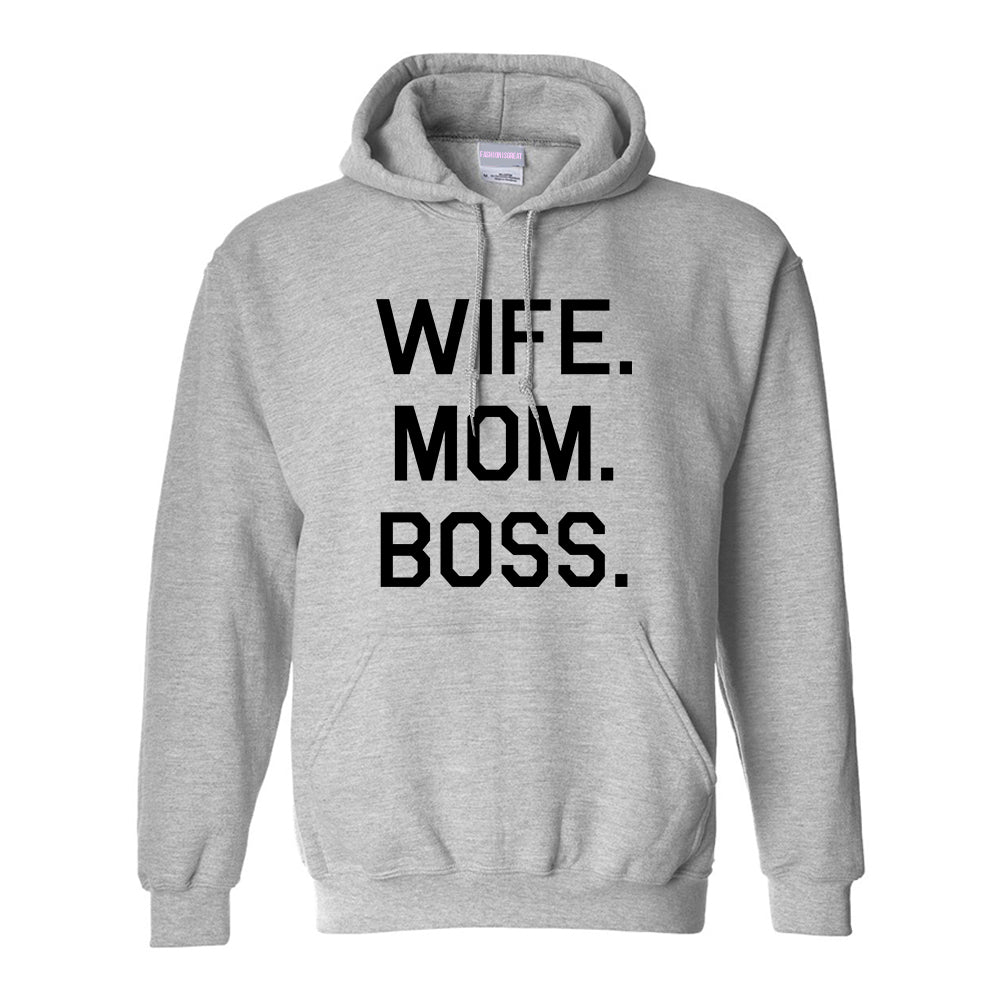 Wife Mom Boss Grey Womens Pullover Hoodie