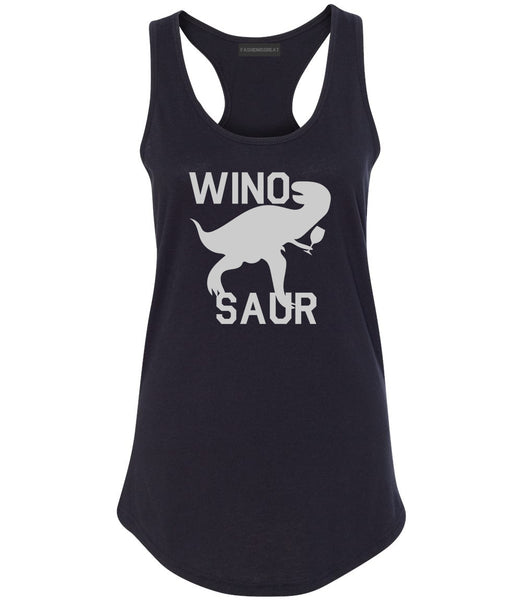 Wino Saur Winosaur Dinosaur Black Womens Racerback Tank Top