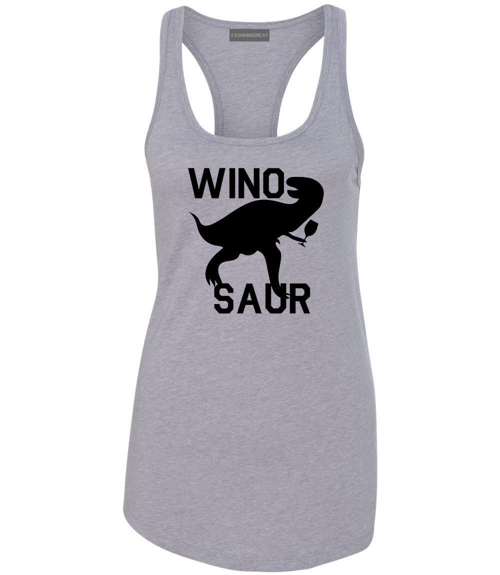 Wino Saur Winosaur Dinosaur Grey Womens Racerback Tank Top