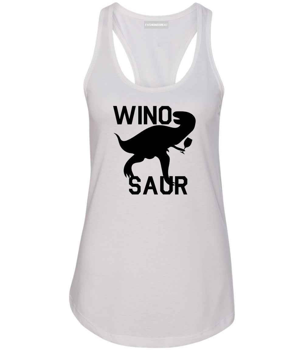 Wino Saur Winosaur Dinosaur White Womens Racerback Tank Top