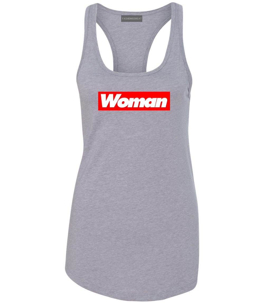 Woman Red Box Logo Womens Racerback Tank Top Grey