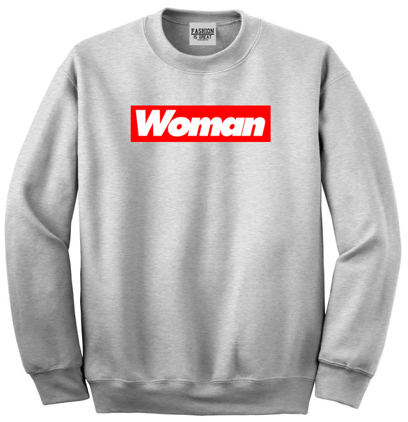 Woman Red Box Logo Unisex Crewneck Sweatshirt Grey