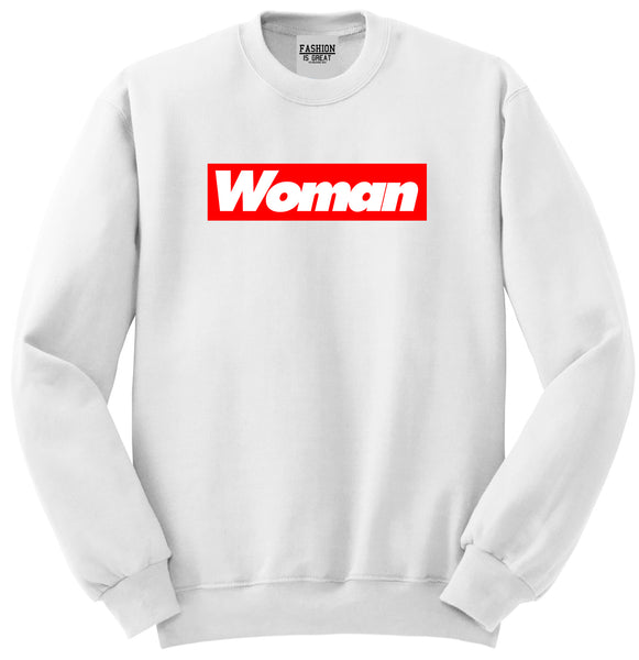 Woman Red Box Logo Unisex Crewneck Sweatshirt White