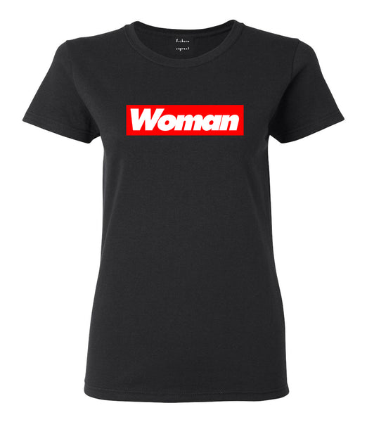 Woman Red Box Logo Womens Graphic T-Shirt Black
