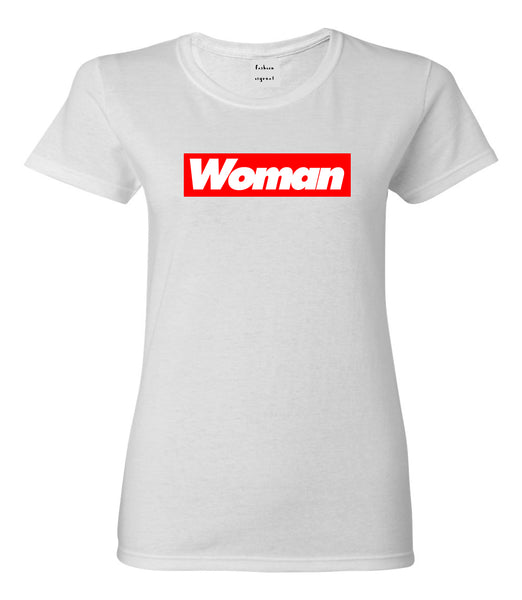 Woman Red Box Logo Womens Graphic T-Shirt White
