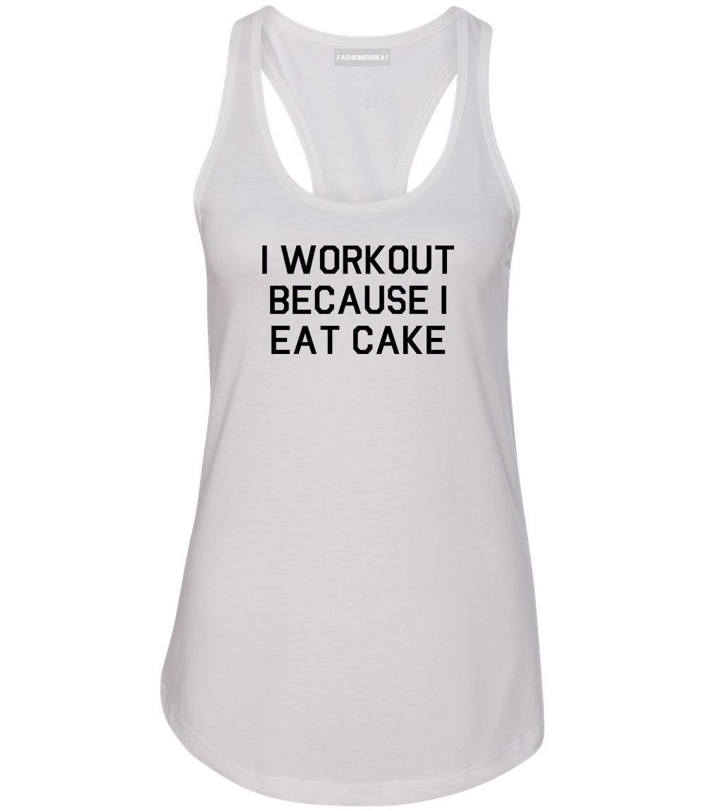 Workout Eat Cake Food White Womens Racerback Tank Top