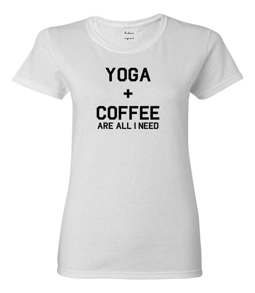 Yoga And Coffee White Womens T-Shirt
