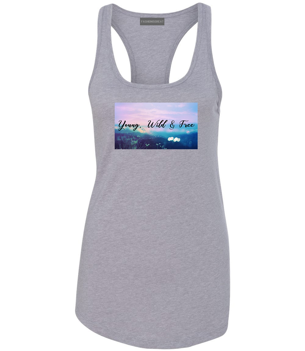 Young Wild Free Spirit Grey Womens Racerback Tank Top