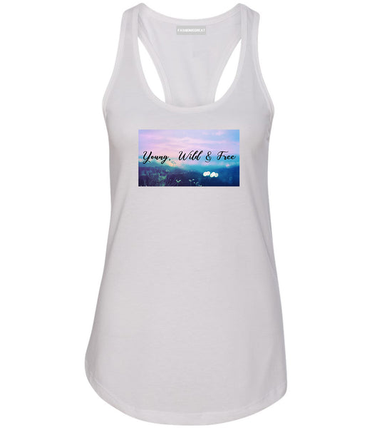 Young Wild Free Spirit White Womens Racerback Tank Top