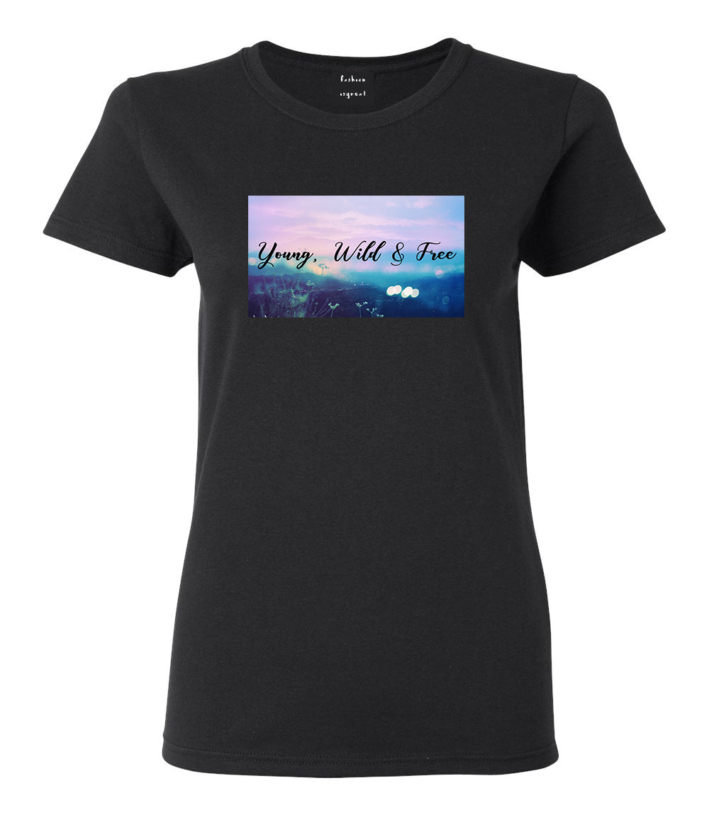 Young Wild Free Spirit Black Womens T-Shirt