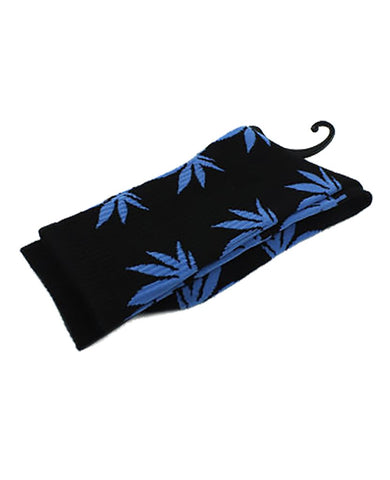 Black With Blue Marijuana Leaves Weed Socks