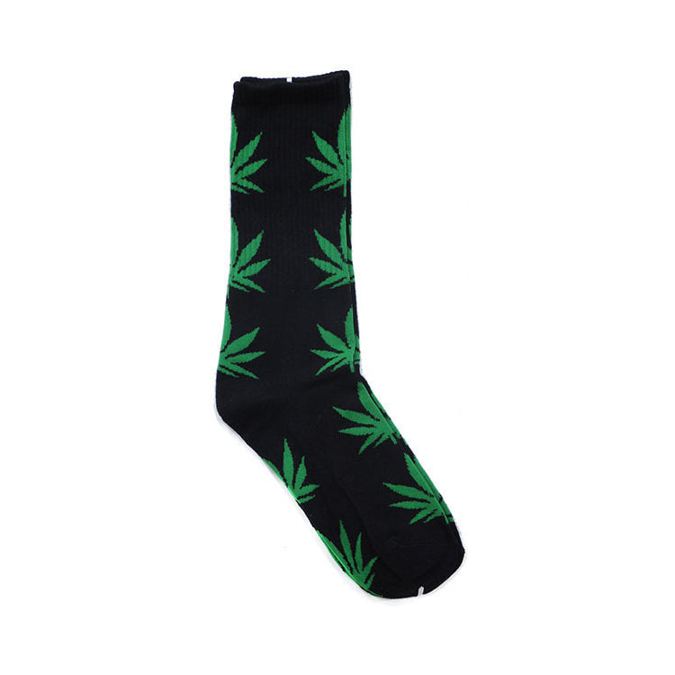 Black with Green Marijuana Print Womens Socks